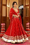 Buy_Sanam_Red Chanderi Mirrors, Zari, Embroidery V-neck Lehenga Set 