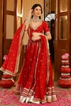Shop_Sanam_Red Chanderi Mirrors, Zari, Embroidery V-neck Lehenga Set 