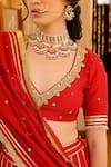 Sanam_Red Chanderi Mirrors, Zari, Embroidery V-neck Lehenga Set _Online
