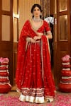 Buy_Sanam_Red Chanderi Mirrors, Zari, Embroidery V-neck Lehenga Set _at_Aza_Fashions