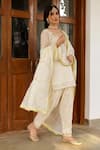 Buy_Sanam_Ivory Chanderi Zari, Mirrors, Embroidery Round Neck Floral Kurta Set _Online_at_Aza_Fashions