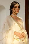 Shop_Sanam_Ivory Chanderi Zari, Mirrors, Embroidery Round Neck Floral Kurta Set _Online_at_Aza_Fashions