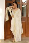 Buy_Sanam_Ivory Chanderi Zari, Mirrors, Embroidery Round Neck Floral Kurta Set 