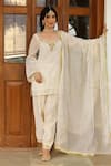 Shop_Sanam_Ivory Chanderi Zari, Mirrors, Embroidery Round Neck Floral Kurta Set 