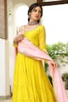 Shop_Sanam_Yellow Chanderi Zari, Mirrors, Gota Patti Round Neck Embroidered Anarkali Set _at_Aza_Fashions