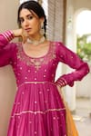 Sanam_Pink Chanderi Mirrors, Embroidery Round Neck Zardozi Anarkali Set _Online_at_Aza_Fashions