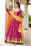 Shop_Sanam_Pink Chanderi Mirrors, Embroidery Round Neck Zardozi Anarkali Set _Online_at_Aza_Fashions