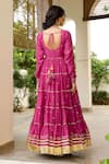 Shop_Sanam_Pink Chanderi Mirrors, Embroidery Round Neck Zardozi Anarkali Set _at_Aza_Fashions