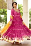 Shop_Sanam_Pink Chanderi Mirrors, Embroidery Round Neck Zardozi Anarkali Set 