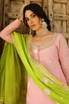 Shop_Sanam_Pink Chanderi Embroidery, Zari Round Neck Kurta Set _Online_at_Aza_Fashions