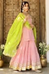 Sanam_Pink Chanderi Embroidery, Zari Round Neck Kurta Set _at_Aza_Fashions