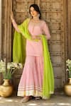 Buy_Sanam_Pink Chanderi Embroidery, Zari Round Neck Kurta Set _at_Aza_Fashions