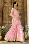 Sanam_Pink Chanderi Embroidery, Zari Round Neck Kurta Set _Online