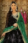 Shop_Sanam_Black Chanderi Embroidery, Gota Patti V-neck Aari Angarkha Anarkali Set _at_Aza_Fashions