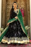 Buy_Sanam_Black Chanderi Embroidery, Gota Patti V-neck Aari Angarkha Anarkali Set _at_Aza_Fashions