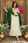 Buy_Sanam_Off White Chanderi Mirrors, Gota Patti V-neck Embroidered Angarkha Anarkali Set 