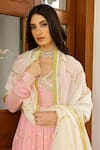 Sanam_Pink Chanderi Zari, Mirrors V-neck Zardozi Embroidered Angarkha Set _Online_at_Aza_Fashions