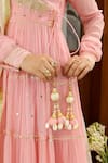Buy_Sanam_Pink Chanderi Zari, Mirrors V-neck Zardozi Embroidered Angarkha Set 