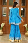 Shop_Sanam_Blue Chanderi Embroidery, Mirrors, Gota Patti V-neck Peplum Kurta Sharara Set _at_Aza_Fashions