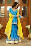 Buy_Sanam_Blue Chanderi Embroidery, Mirrors, Gota Patti V-neck Peplum Kurta Sharara Set 