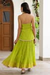 Shop_Sanam_Green Chanderi Mirrors Halter Neck Work Kurta And Skirt Set _at_Aza_Fashions