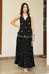 Buy_Sanam_Black Chanderi Embroidery, Mirrors, Tassels Halter Neck Kurta Skirt Set _at_Aza_Fashions
