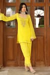 Shop_Sanam_Yellow Chanderi Mirrors Round Neck Zardozi Embroidered Kurta Set _Online_at_Aza_Fashions