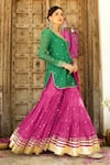 Sanam_Green Chanderi Zari, Mirrors Round Neck Gota Embroidered Kurta Sharara Set _at_Aza_Fashions