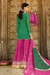 Shop_Sanam_Green Chanderi Zari, Mirrors Round Neck Gota Embroidered Kurta Sharara Set _at_Aza_Fashions