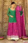 Sanam_Green Chanderi Zari, Mirrors Round Neck Gota Embroidered Kurta Sharara Set _Online