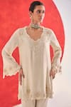 Ridhima Bhasin_Ivory Chanderi, Crepe Embroidery Split V-neck Daya Kurta And Dhoti Pant Set _Online_at_Aza_Fashions