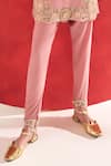 Ridhima Bhasin_Pink Chanderi, Crepe Embroidery Split V-neck Suhana Kurta Set _Online_at_Aza_Fashions
