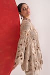 Ridhima Bhasin_Silver Tissue Embroidery V-neck Tara Kurta Set _Online_at_Aza_Fashions