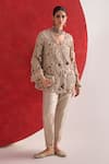 Buy_Ridhima Bhasin_Silver Tissue Embroidery V-neck Tara Kurta Set _at_Aza_Fashions