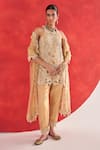 Buy_Ridhima Bhasin_Gold Tissue Embroidery Halter Neck Swarna Kurta Set _at_Aza_Fashions