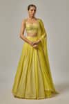 Buy_Priyal Prakash_Yellow Organza, Net Sequins, Embroidery Hand Lehenga Set _at_Aza_Fashions