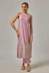 Shop_Priyal Prakash_Lilac Cotton, Viscose, Organza Sequins, Embroidery Halter Neck Hand Kurta Set _Online_at_Aza_Fashions