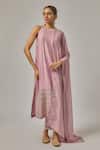 Buy_Priyal Prakash_Lilac Cotton, Viscose, Organza Sequins, Embroidery Halter Neck Hand Kurta Set _at_Aza_Fashions