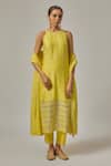 Priyal Prakash_Yellow Chanderi, Cotton, Viscose, Organza Embroidery, Hand Straight Kurta Set _at_Aza_Fashions