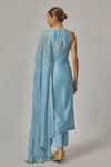 Shop_Priyal Prakash_Sky Blue Chanderi, Cotton, Viscose, Organza Sequins, Zari, Hand Kurta Set _at_Aza_Fashions