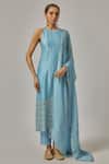 Buy_Priyal Prakash_Sky Blue Chanderi, Cotton, Viscose, Organza Sequins, Zari, Hand Kurta Set _at_Aza_Fashions
