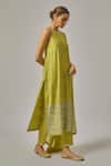 Priyal Prakash_Green Viscose, Organza Embroidery, Sequins Halter Neck Hand Kurta Set _at_Aza_Fashions