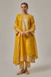 Buy_Priyal Prakash_Yellow Chanderi, Cotton, Viscose, Organza Embroidery, Straight Kurta Set _at_Aza_Fashions