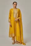 Priyal Prakash_Yellow Chanderi, Cotton, Viscose, Organza Embroidery, Straight Kurta Set _at_Aza_Fashions