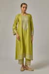 Buy_Priyal Prakash_Green Chanderi, Cotton, Viscose, Organza Sequins, Embroidery Round Kurta Set _Online_at_Aza_Fashions