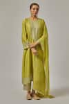 Buy_Priyal Prakash_Green Chanderi, Cotton, Viscose, Organza Sequins, Embroidery Round Kurta Set _at_Aza_Fashions