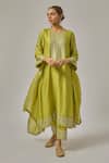 Priyal Prakash_Green Chanderi, Cotton, Viscose, Organza Sequins, Embroidery Round Kurta Set _at_Aza_Fashions