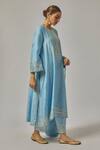 Buy_Priyal Prakash_Sky Blue Chanderi, Cotton, Viscose, Organza Sequins, Zari, Geometric Kurta Set _Online_at_Aza_Fashions