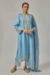 Buy_Priyal Prakash_Sky Blue Chanderi, Cotton, Viscose, Organza Sequins, Zari, Geometric Kurta Set _at_Aza_Fashions