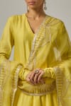 Priyal Prakash_Yellow Cotton, Silk Organza Embroidery, Sequins, Zari V-neck Anarkali Set _Online_at_Aza_Fashions